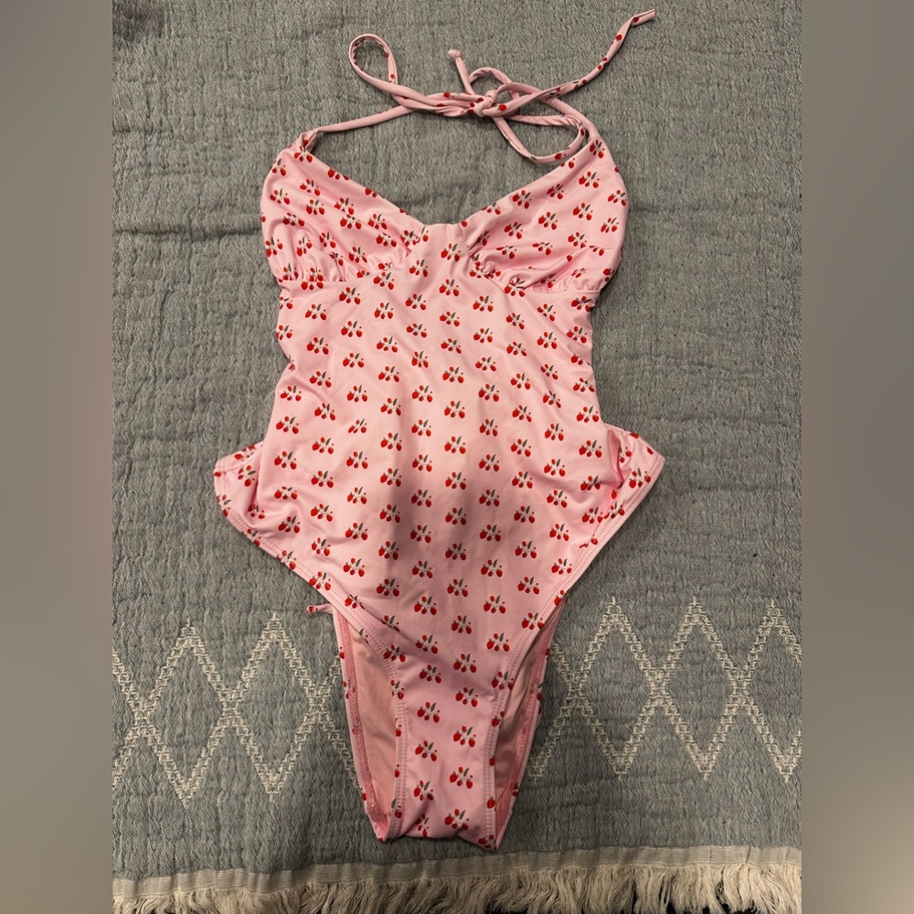 Pink Cherry Print One Piece Swimsuit | Girly Summer Swim